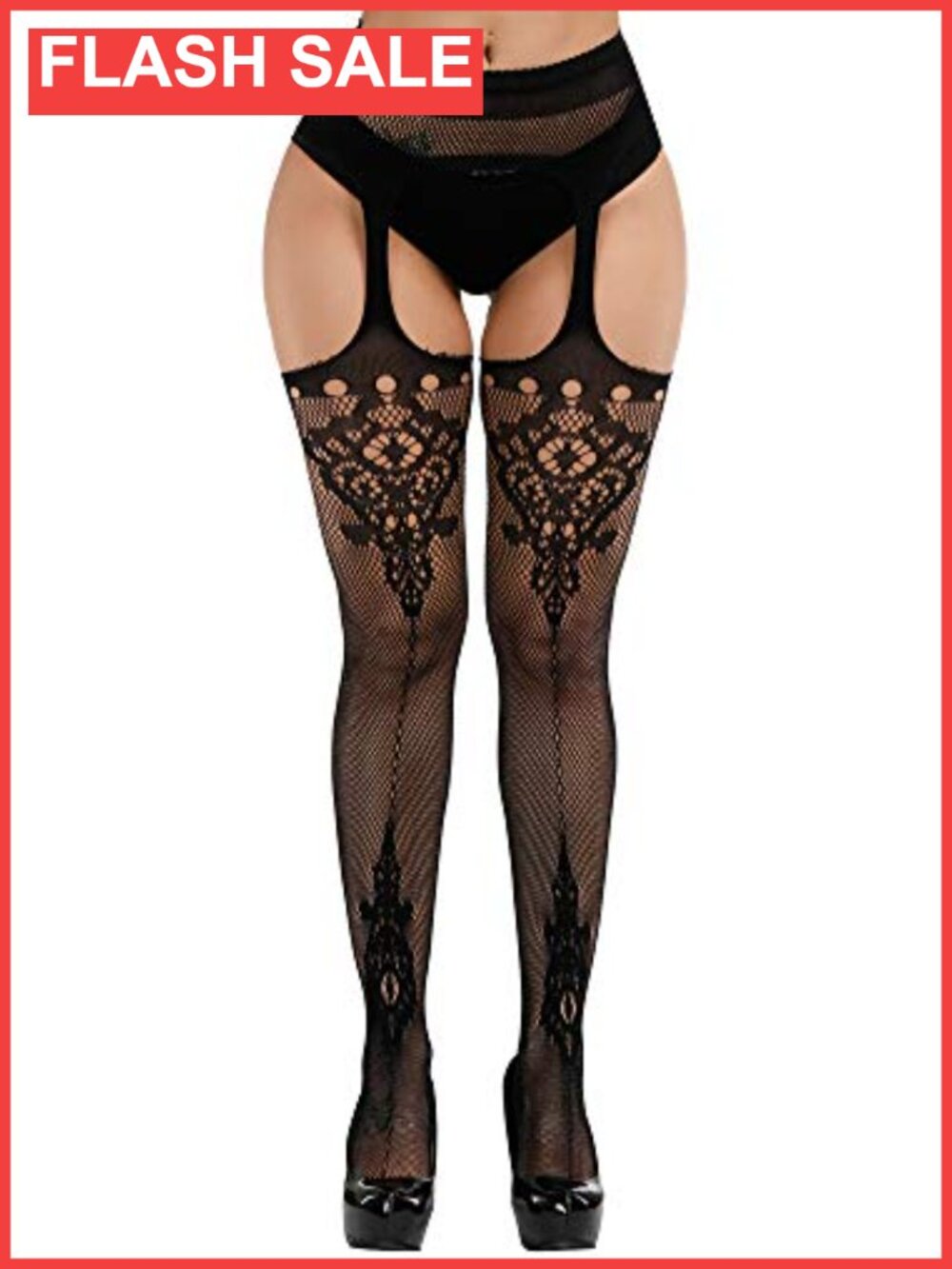 High Waist Fishnet Tights Suspenders Pantyhose Thigh High Stockings